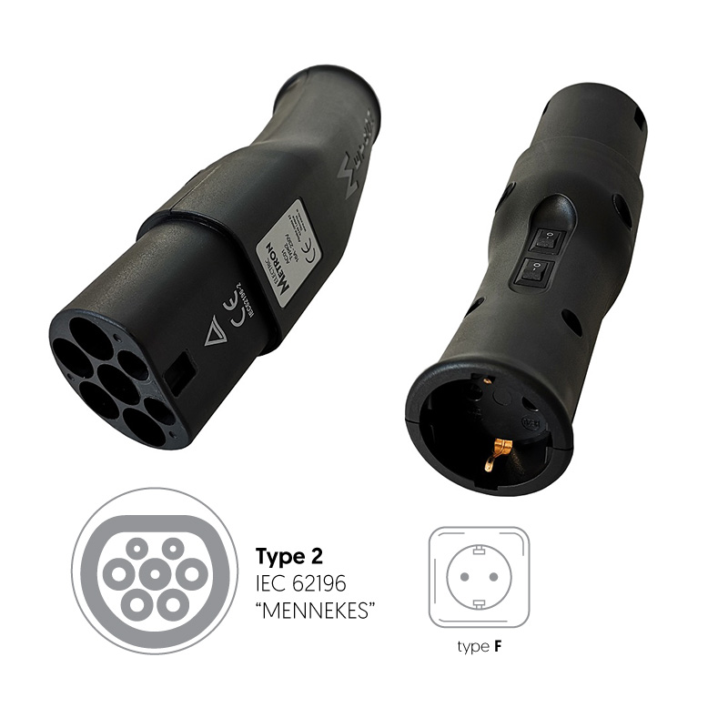 Adaptateur Metron Type 2 vers prise domestique 16A Adaptateur Metron Type 2 vers prise domestique 16A