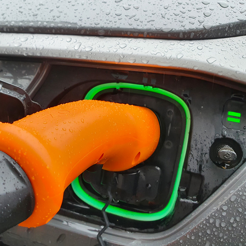 Our electric vehicle charging stations operate under the rain without any problem